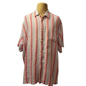 Tommy Bahama Men's Short Sleeve Button Front Shirt 100% Linen Pink Gray Size 2XL